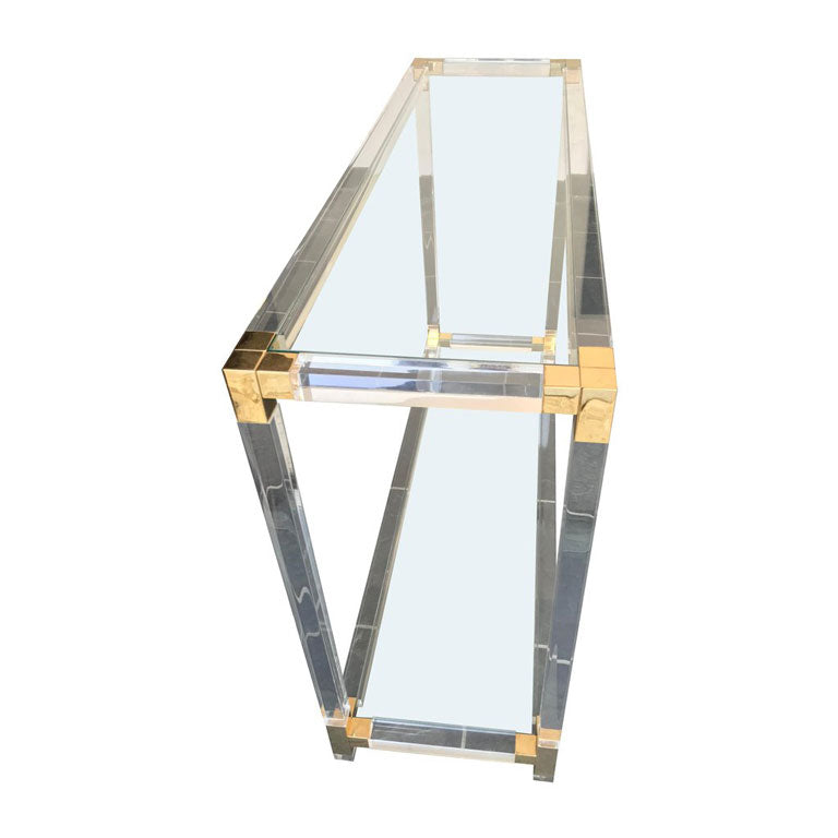 LUCITE AND GILT METAL CONSOLE TABLE