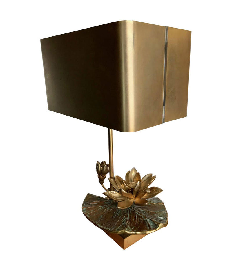 Maison Charles “Nenuphar Double Ecran” Bronze Lamp with Original Metal Shade