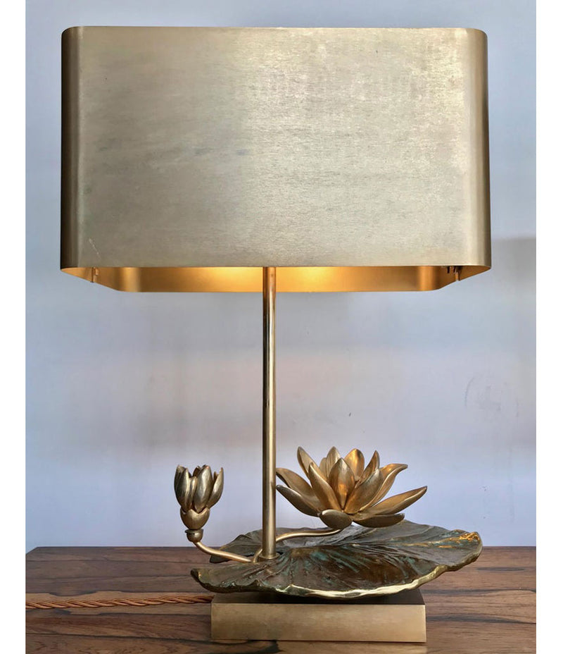 Maison Charles “Nenuphar Double Ecran” Bronze Lamp with Original Metal Shade