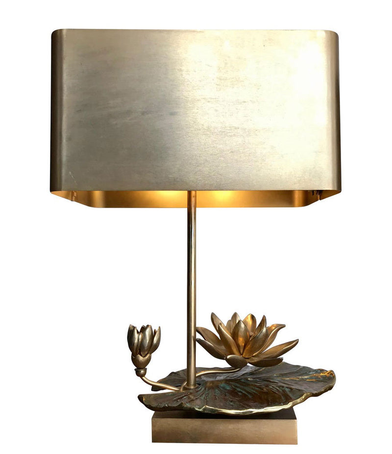 Maison Charles “Nenuphar Double Ecran” Bronze Lamp with Original Metal Shade