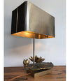 MAISON CHARLES “NENUPHAR DOUBLE ECRAN” BRONZE LAMP WITH ORIGNAL METAL SHADE