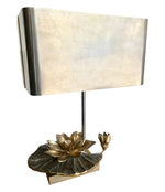 MAISON CHARLES “NENUPHAR DOUBLE ECRAN” BRONZE LAMP WITH ORIGNAL METAL SHADE