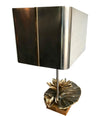 MAISON CHARLES “NENUPHAR DOUBLE ECRAN” BRONZE LAMP WITH ORIGNAL METAL SHADE