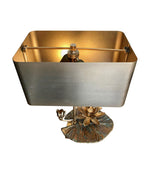 MAISON CHARLES “NENUPHAR DOUBLE ECRAN” BRONZE LAMP WITH ORIGNAL METAL SHADE