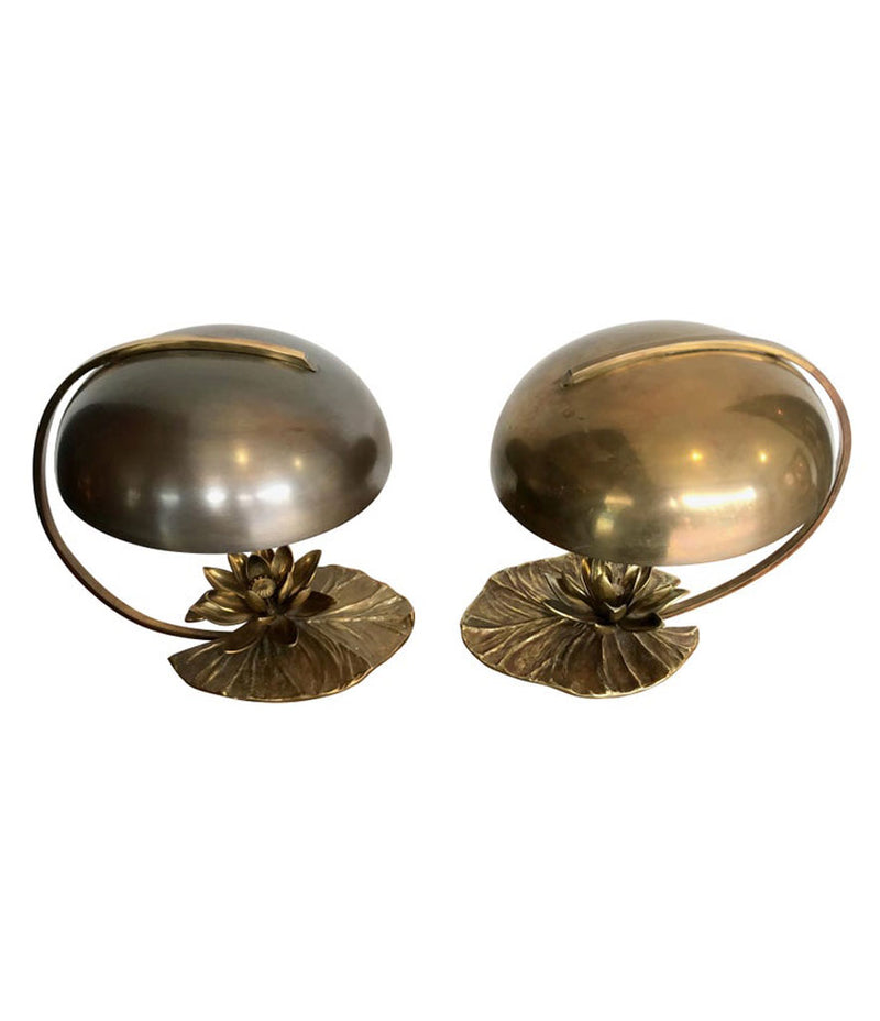 MAISON CHARLES “NENUPHAR” BRONZE LAMP WITH ORIGNAL DOMED METAL SHADE