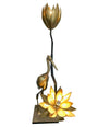 MAISON JANSEN SOLID BRASS CRANE FLOOR LAMP WITH LOTUS FLOWER LIGHTS