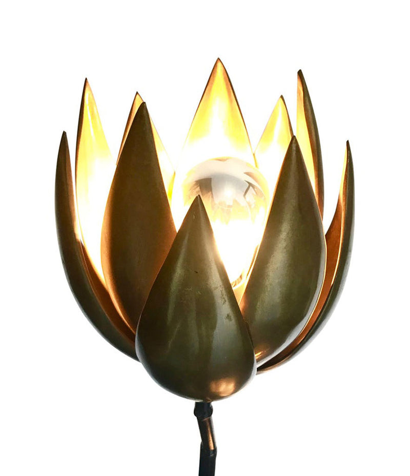 MAISON JANSEN SOLID BRASS CRANE FLOOR LAMP WITH LOTUS FLOWER LIGHTS