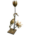 MAISON JANSEN SOLID BRASS CRANE FLOOR LAMP WITH LOTUS FLOWER LIGHTS