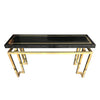 MAISON JANSEN STYLE BRASS AND BLACK LUCITE CONSOLE TABLE