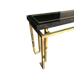 MAISON JANSEN STYLE BRASS AND BLACK LUCITE CONSOLE TABLE