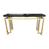 MAISON JANSEN STYLE BRASS AND BLACK LUCITE CONSOLE TABLE