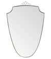 ORIGINAL 1950S ITALIAN BRASS SHIELD MIRROR WITH CENTRAL DECORATIVE TOP DETAIL