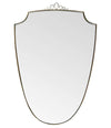 ORIGINAL 1950S ITALIAN BRASS SHIELD MIRROR WITH CENTRAL DECORATIVE TOP DETAIL