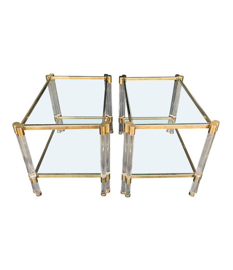 PAIR OF ART DECO LUCITE AND GILT METAL SIDE TABLES