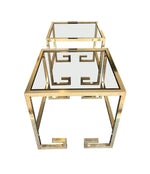 PAIR OF BRASS GREEK KEY DESIGN SIDE TABLES