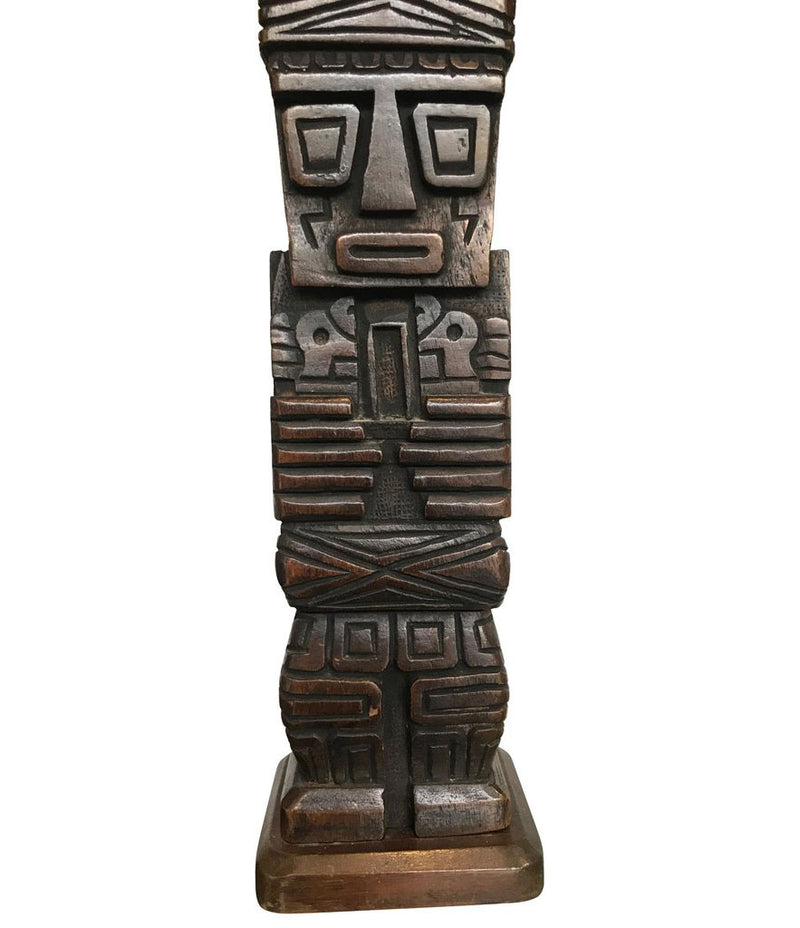 PAIR OF CARVED WOODEN TIKI LAMPS