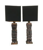 PAIR OF CARVED WOODEN TIKI LAMPS