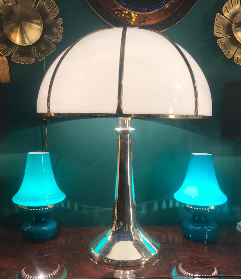 PAIR OF HANS-AGNE JAKOBSSON TURQUOISE GLASS LAMPS