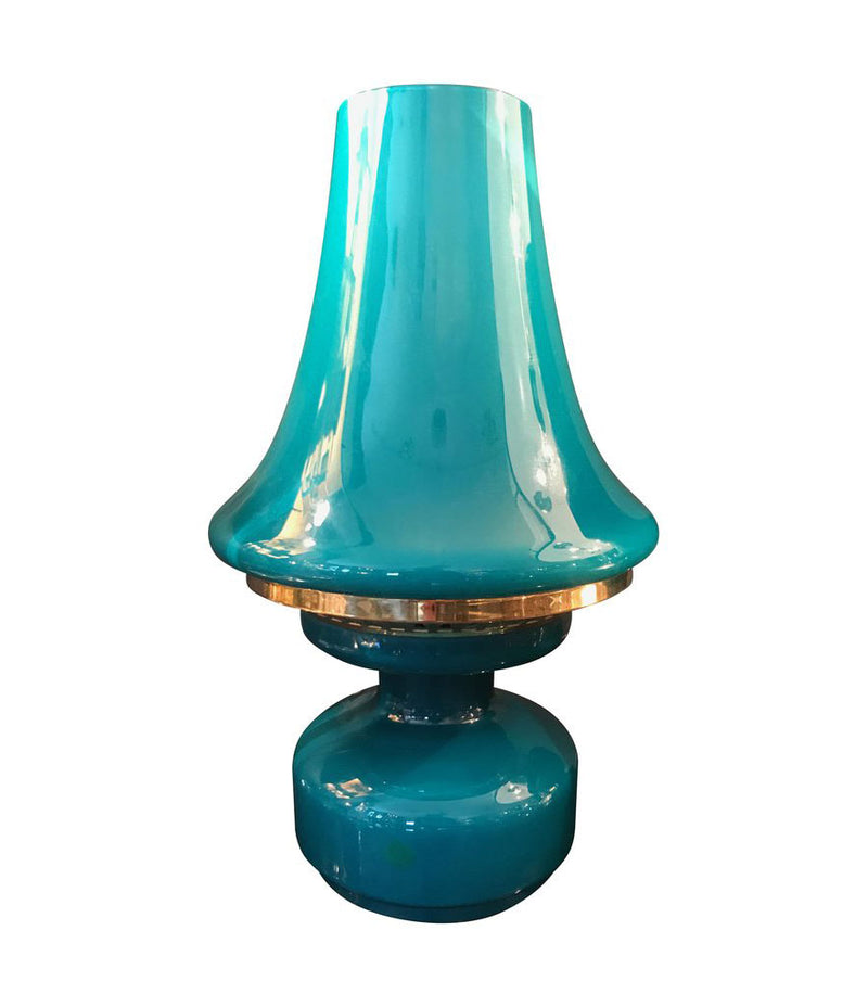 PAIR OF HANS-AGNE JAKOBSSON TURQUOISE GLASS LAMPS