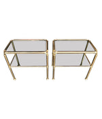 PAIR OF ITALIAN BRASS SIDE TABLES WITH SMOKED GLASS SHELVES