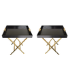 PAIR OF LACQUERED SIDE TABLES WITH BRASS FAUX BAMBOO LEGS AND HANDLES