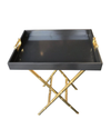 PAIR OF LACQUERED SIDE TABLES WITH BRASS FAUX BAMBOO LEGS AND HANDLES