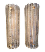 PAIR OF LARGE ORREFORS GLASS WALL SCONCES BY CARL FAGERLUND WITH BRASS PLATES