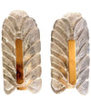 PAIR OF ORREFORS GLASS AND BRASS LEAF SCONCES BY CARL FAGERLUND