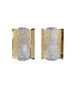 PAIR OF ORREFORS GLASS WALL SCONCES ON BRASS PLATES BY FALKENSBERG, SWEDEN