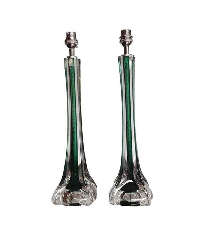 PAIR OF PAUL KEDELV GREEN GLASS LAMPS FOR FLYGSTORS