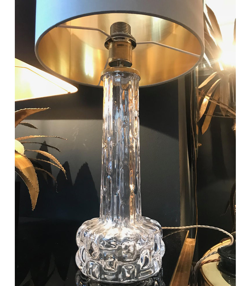 PAIR OF SWEDISH GLASS LAMPS BY ORREFORS WITH NICKEL FITTINGS