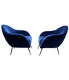 PAIR OF 1950S ITALIAN ARMCHAIRS WITH MATCHING OTTOMANS REUPHOLSTERED IN VELVET