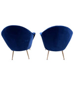 PAIR OF 1950S ITALIAN ARMCHAIRS WITH MATCHING OTTOMANS REUPHOLSTERED IN VELVET