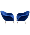 PAIR OF 1950S ITALIAN ARMCHAIRS WITH MATCHING OTTOMANS REUPHOLSTERED IN VELVET