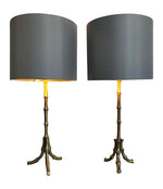 PAIR OF 1950S MAISON BAGUÈS BRASS FAUX BAMBOO LAMPS WITH NEW BESPOKE SHADES