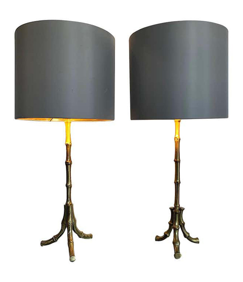 PAIR OF 1950S MAISON BAGUÈS BRASS FAUX BAMBOO LAMPS WITH NEW BESPOKE SHADES