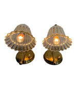 PAIR OF 1960S BAROVIER STYLE ITALIAN LAMPS WITH GLASS FLOWER SHAPED SHADES