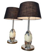 PAIR OF 1970S ANTHONY REDMILE STYLE CHROME AND REAL OSTRICH EGG LAMPS