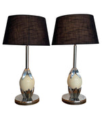 PAIR OF 1970S ANTHONY REDMILE STYLE CHROME AND REAL OSTRICH EGG LAMPS