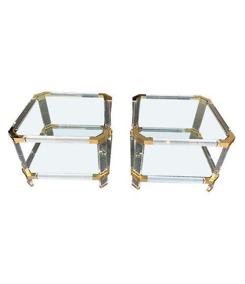 Pair of 1970s Lucite and Brass Side Tables - Charles Hollis Jones - Mid Century Furniture - Ed Butcher Antiques