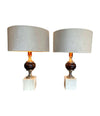 PAIR OF 1970S TRAVERTINE AND CHROME LAMPS IN THE STYLE OF MAISON BARBIER