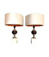 PAIR OF 1970S TRAVERTINE AND CHROME LAMPS IN THE STYLE OF MAISON BARBIER