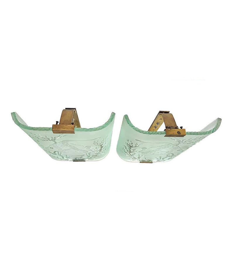 PAIR OF LARGE 1940S WALL SCONCES BY GLÖSSNER & CO WITH UNDERWATER FISH SCENE