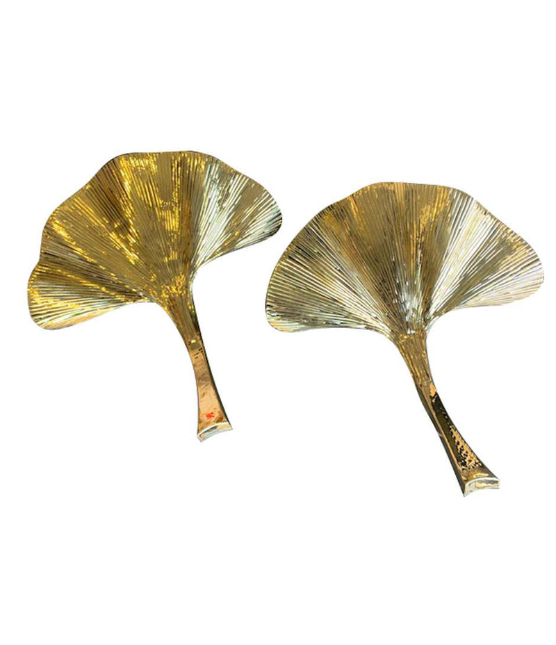 PAIR OF LARGE BRASS FINISH GINGKO LEAF WALL SCONCES IN THE STYLE OF BARBI