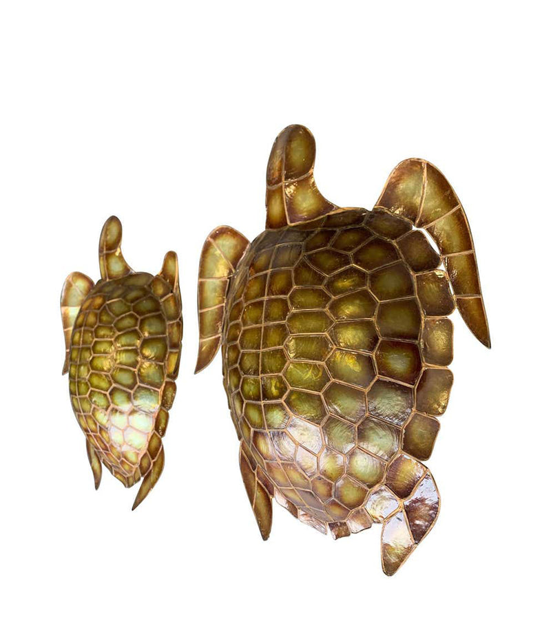 PAIR OF LARGE UNUSUAL TURTLE SHAPED NACRE FAUX TORTOISESHELL WALL SCONCES