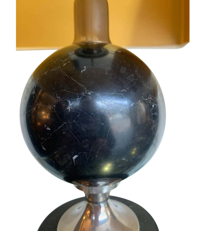 PAIR OF MASION BARBIER BLACK MARBLE AND CHROME LAMPS WITH NEW BESPOKE SHADES