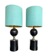 PAIR OF MASION BARBIER BLACK MARBLE AND CHROME LAMPS WITH NEW BESPOKE SHADES