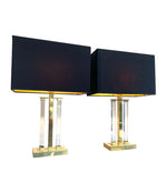 PAIR OF MIDCENTURY LUCITE AND BRASS LAMPS BY DEKNUDT WITH NEW BESPOKE SHADES