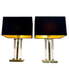 PAIR OF MIDCENTURY LUCITE AND BRASS LAMPS BY DEKNUDT WITH NEW BESPOKE SHADES