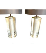 PAIR OF QUALITY 1960S GLASS LAMPS BY ORREFORS WITH WHITE AND CLEAR CENTRE BASE